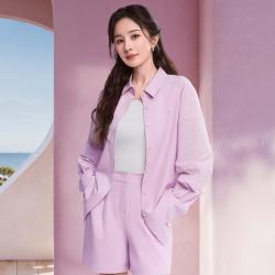 FILA 女装女式衬衫时尚休闲凉感女士宽松翻领梭织长袖衬衫