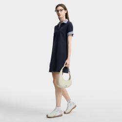 FILA 女装简约时尚休闲百搭连衣裙女士假两件格子针织POLO裙