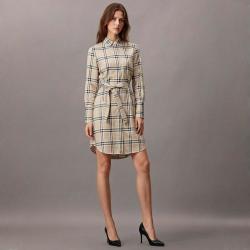 BURBERRY 法式复古翻领长袖衬衫直筒连衣裙