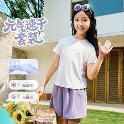 安踏 初中生套装女童夏季套装女童运动服速干短袖短裤儿童套装女童童装