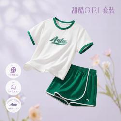 安踏 2件套短袖+裤裙女童套装夏透气甜酷运动套装儿童半袖安踏童装