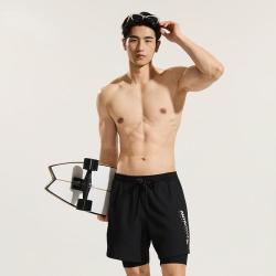 安踏 泳裤男款双层假两件男士沙滩短裤成人青少年时尚假两件游泳裤
