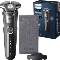 Philips 飞利浦 Shaver 系列 5000 – 碳灰色电动干湿两用剃须刀,1 个内置可折叠修剪器,软袋,保护盖和充电站(型号 S5887/13)