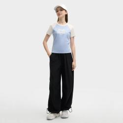 FILA 女装时尚休闲液氨整理T恤女士修身撞色针织短袖衫