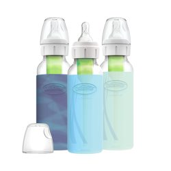 Dr Brown's 布朗博士 奶瓶 240ml 8.0流量盎司 玻璃奶瓶材料 不含BPA 窄口,标准颈部,自然流量,防呕吐 适合婴儿