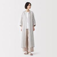 MUJI 女式杨柳纱织五分袖连衣裙睡裙 米色条纹 S
