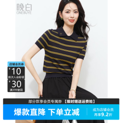 晚白 冰丝条纹 Polo领针织衫 女 条纹 M