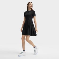 FILA 女装连衣裙女士时尚休闲短袖舒适百搭圆领针织连衣裙