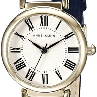 anne klein 安妮克莱因 女士日本石英手表 海军蓝皮革表带 防水