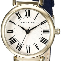 anne klein 安妮克莱因 女士日本石英手表 海军蓝皮革表带 防水
