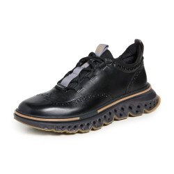 Cole Haan 男士皮质牛津鞋 复古翼纹设计 柔韧舒适 后拉环易穿脱 黑色路面风暴 7 Wide US
