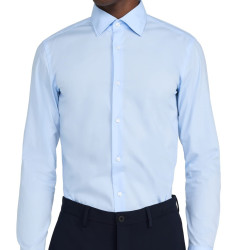 BOSS 男式 纽扣衬衫 肯特领修身纽扣衬衫 有领 长袖 标准版型 Light Linen Blue 16" Neck