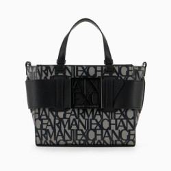 Armani Exchange 女式中号徽标门襟斜挎包拉链上衣 M 码,米色/黑色,均码, 米色/黑色, 均码