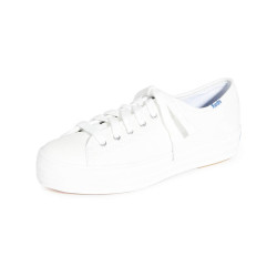 Keds 女式 Triple Kick 皮革 时尚运动鞋 记忆海绵 舒适 White 尺码6.5