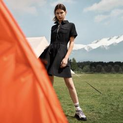 FILA 女装连衣裙女潮流休闲舒适百搭翻领工装收腰梭织裙