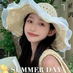 夏季女大帽檐蕾丝草帽