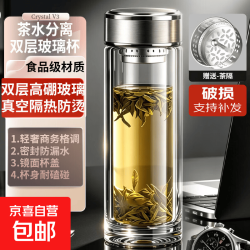 加厚双层轻奢商务玻璃杯便携商务泡茶杯高硼硅隔热车载办公水杯 加厚双层/食品级材质/送茶隔