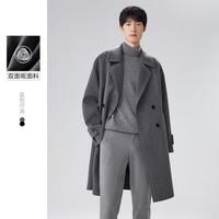 太平鸟 男装冬季款明线中长款潮流毛呢宽松男式大衣