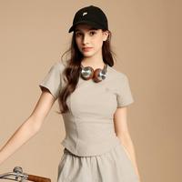 FILA 女装FUSION系列T恤女士时尚潮流紧身百搭针织短袖衫