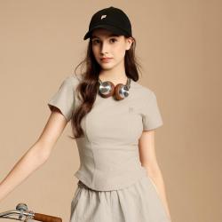 FILA 女装FUSION系列T恤女士时尚潮流紧身百搭针织短袖衫