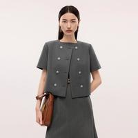 LANCY 朗姿通勤气质双排扣短袖圆领短外套高级感上衣女线下商场同款