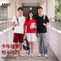 安奈儿 童装男女童好运锦鲤圆领红色短袖T棉凉感透气金榜题名中高考服夏 黑色 170