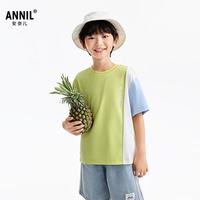 安奈儿 童装男童瞬清凉滑爽撞色短袖T恤26夏新款中大童拼接 云峰黄 130