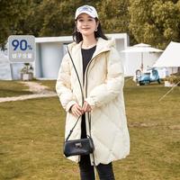 雅鹿 羽绒服女款菱形休闲连帽中长款冬季羽绒服外套