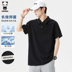 你好熊猫 短袖Polo衫男夏季时尚休闲速干舒适凉感抗菌上衣男黑色XL