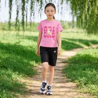 adidas 女童亲肤百搭圆领短袖套装夏季透气短袖短裤户外运动休闲儿童套装