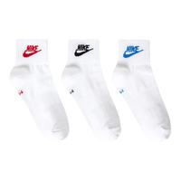 NIKE 耐克儿童袜男女童短袜3双装2023新款儿童透气缓震针织袜子套装 白/灰/(黑)-(红)-(蓝) S(22-24cm)