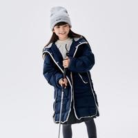 马拉丁 童装儿童风衣冬装女大童连帽可拆卸轻薄长款羽绒服