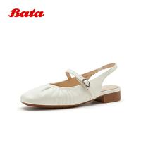 Bata 羊皮包头凉鞋女2026夏时尚优雅风软底休闲凉鞋