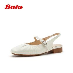 Bata 羊皮包头凉鞋女2026夏时尚优雅风软底休闲凉鞋