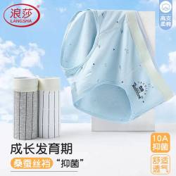 浪莎 10A抗菌纯棉 天蓝+灰绿+嫩黄 L码 3条装 男士三角内裤