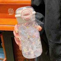 THERMOS 膳魔师 可爱水杯女带吸管塑料杯双饮夏天学生上学专用杯子2026新款 白色-双饮500ML