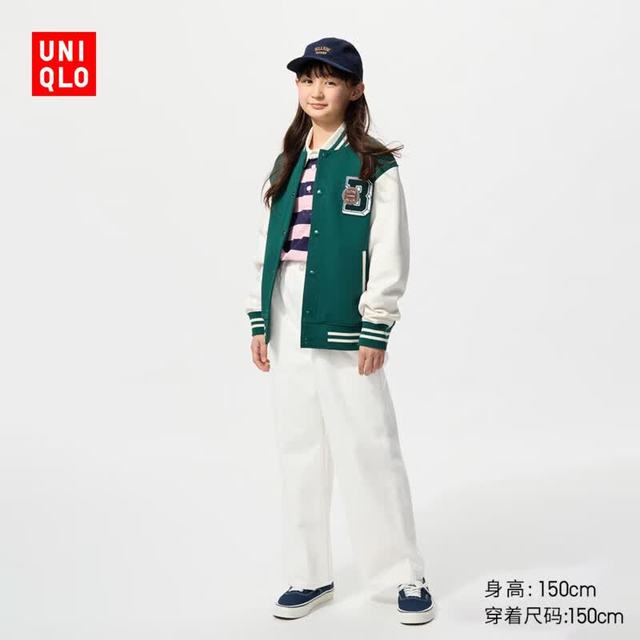 优衣库 童装男童女童宽松直筒长裤/拉链款宽腿阔腿裤裤子483505 481431/01乳白色