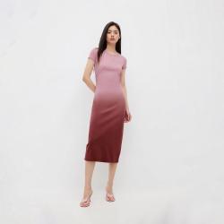 ONLY 夏季修身圆领渐变刺绣中长款T恤短袖连衣裙