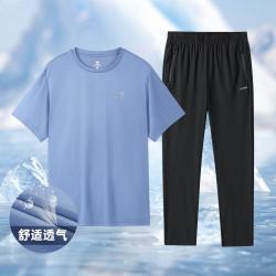 骆驼 男士运动套装 26春夏户外休闲轻薄透气圆领短袖长裤两件套