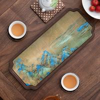茉舟 仿胡桃木茶盘中式复古干泡盘壶承家用小型茶杯托盘功夫茶具新款 胡桃木-千里江山长盘