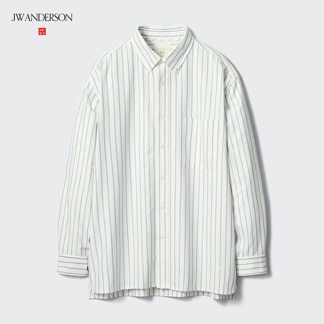 优衣库 484905 牛津纺宽松条纹长袖衬衫 乳白色 2XL