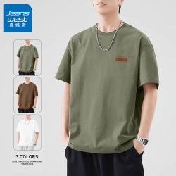 真维斯 纯棉短袖男士t恤2025夏季港风潮流穿搭半袖青少年五分袖上衣 军绿 永恒标签_K 2XL