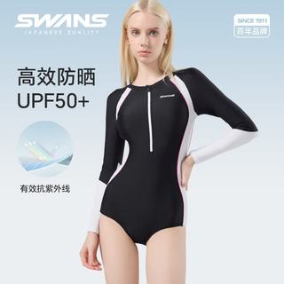 SWANS 抗氯防晒速干 黑白色 XL 女士连体泳衣
