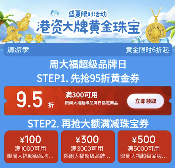 27日20点、促销活动：京东 港资大牌黄金珠宝超级品牌日 黄金限时6折