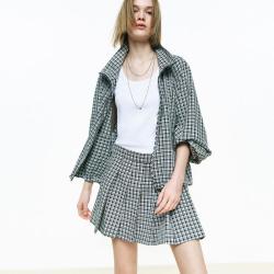 MO&Co. C+系列夹克蓝黑格纹抽绳运动女装