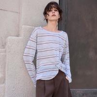ELLE 撞色条纹扭结针织衫女2026秋季新款都市休闲风宽松罩衫上衣