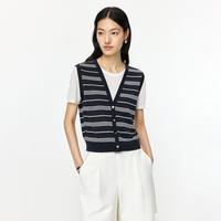 LILY 含莱赛尔亚麻复古撞色假两件条纹马甲圆领短袖针织衫