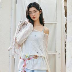 紫涵 莫代尔针织串珠吊带双层荷叶边拼接打底背心
