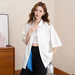 班尼路 夏季新款潮牌美式简约纯色翻领短袖衬衫女士痞帅透气休闲百搭上衣