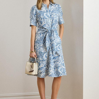 RALPH LAUREN 女士连衣裙 Petite Paisley Tie-Front Linen Shirtdress
